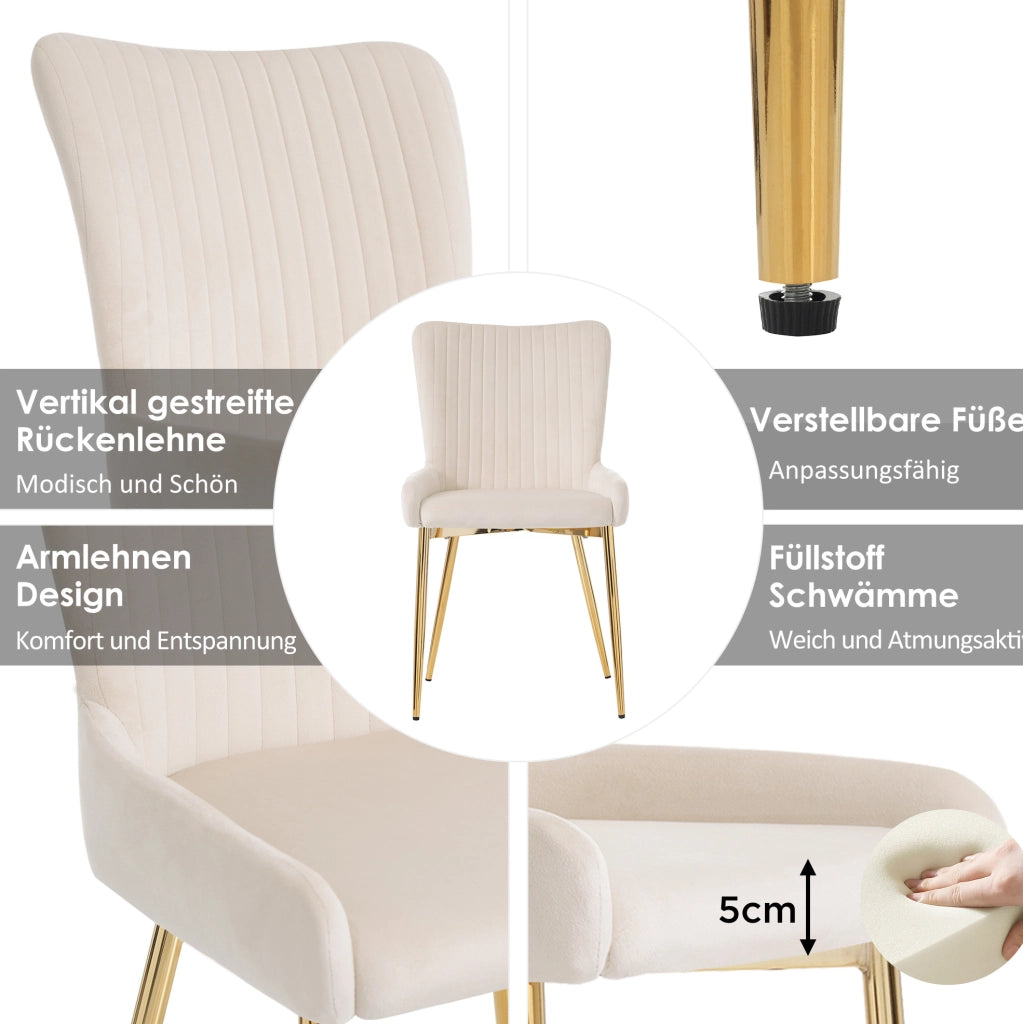 Set di 6 sedie da pranzo in velluto beige con gambe dorate