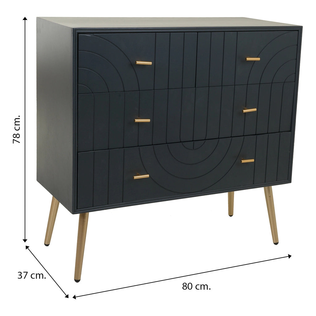 Cassettiera in legno grigio scuro metallo 80x37x78h