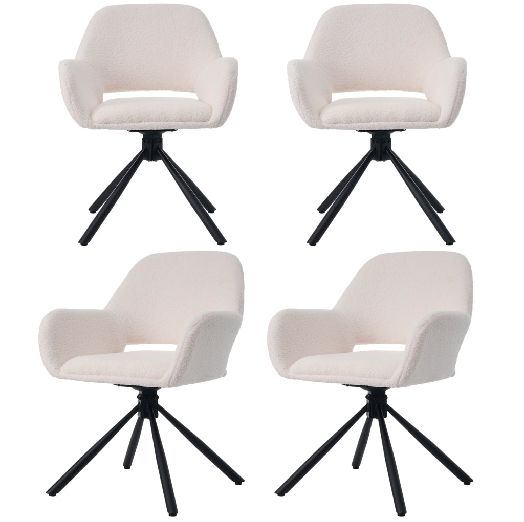 Set di 4 sedie girevoli con braccioli in sherpa bianco