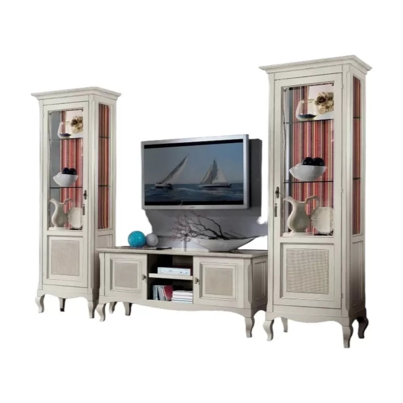Parete attrezzata legno bianco shabby paglia di vienna - Mobili 2G