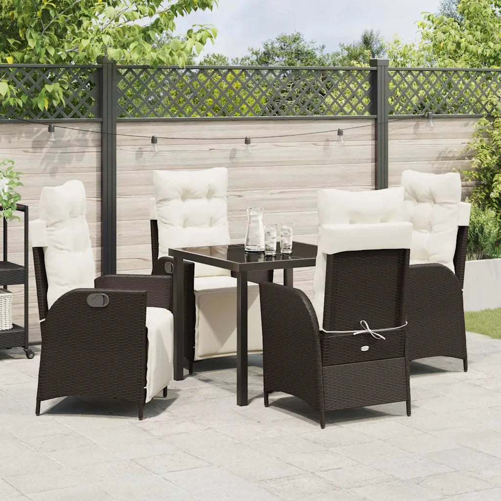 Set da Pranzo per Giardino con cuscino 5 pcs Marrone polyrattan