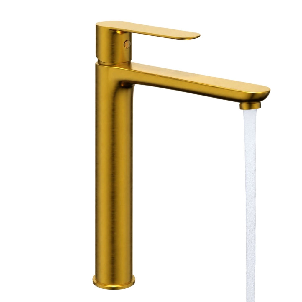 Miscelatore rubinetto oceania per lavabo con bocca alta in ottone oro satinato *** confezione 1