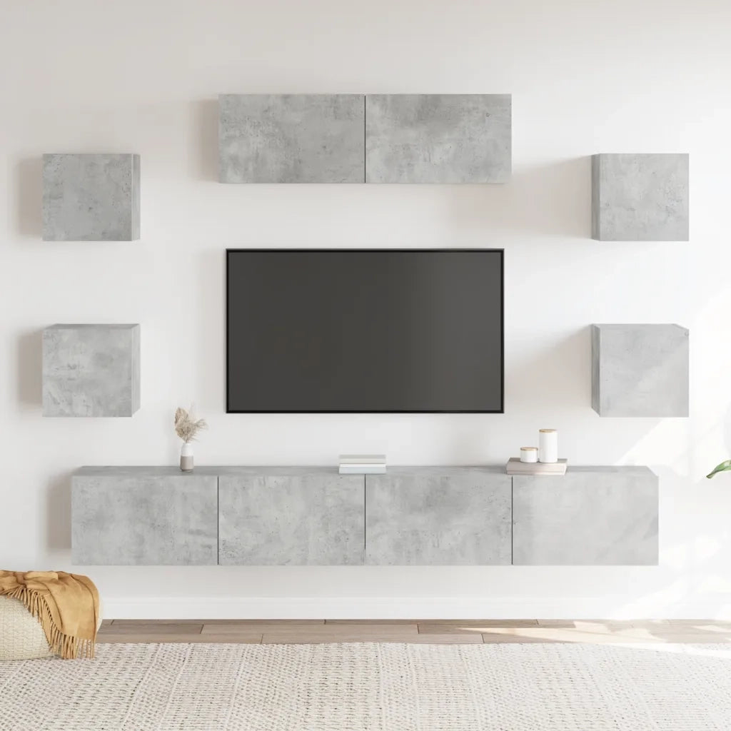 Set di Mobili Porta TV 7 pz-Set di 7 Credenza per TV Grigio Cemento in Legno Multistrato 753920