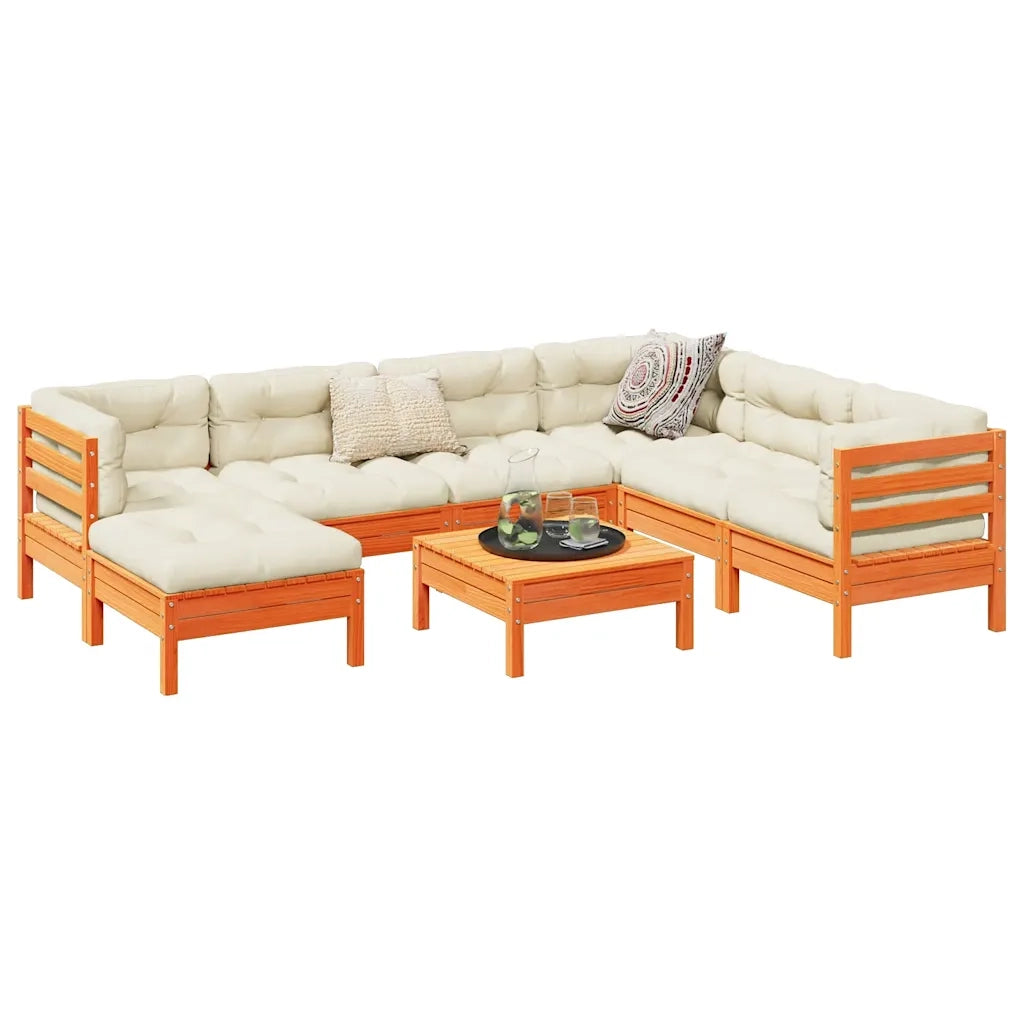 Set Divani Giardino 8 pz con Cuscini Marrone Cera Massello Pino 3299560