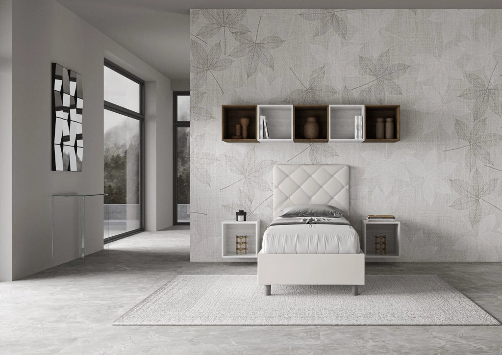 Letto Singolo 80x190 cm con Rete e Contenitore Priya Bianco