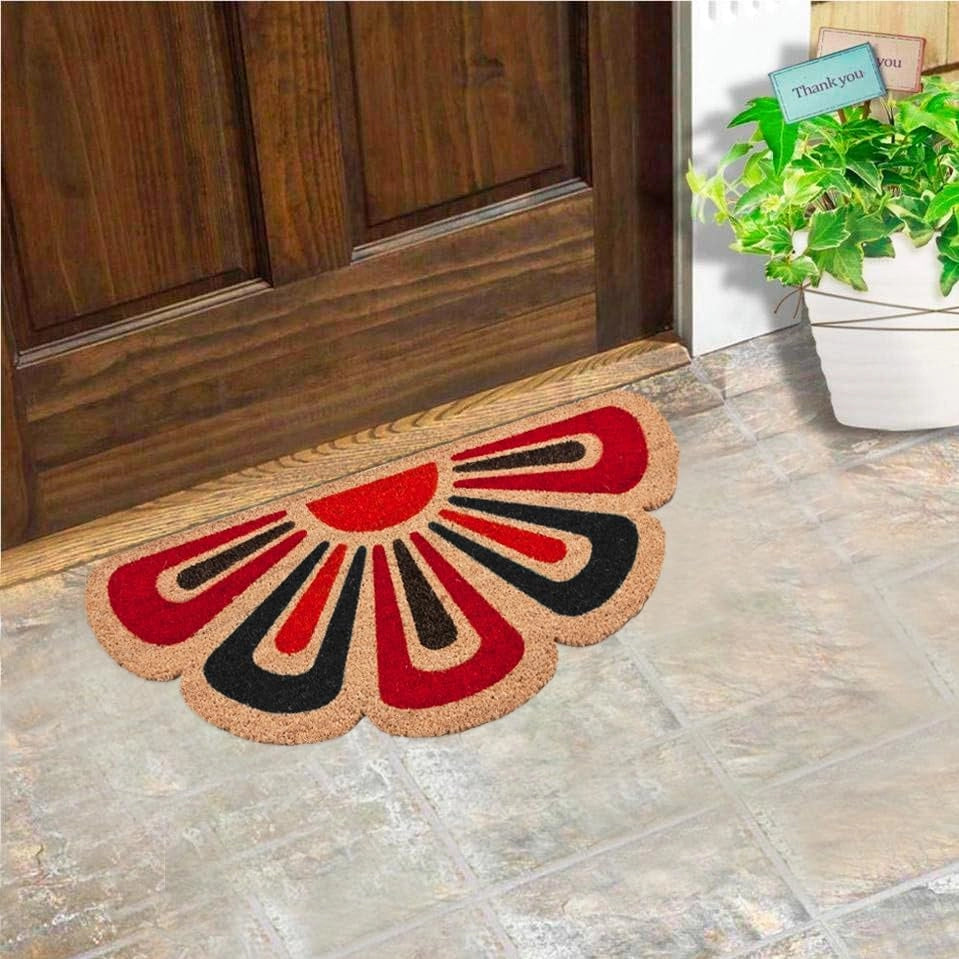 Zerbino Cocco Foglia Semiluna 40x80 cm Retro Antiscivolo RaschiaFango Ingresso Dis.B