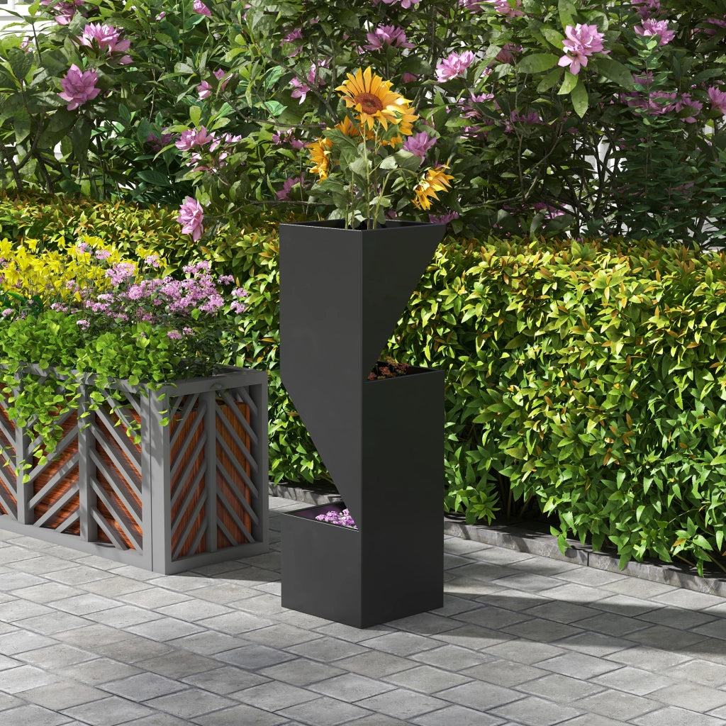 Vaso per Piante da Interno con Fori di Drenaggio ¨C Zephmum ¨C Nero 30x30x100 cm