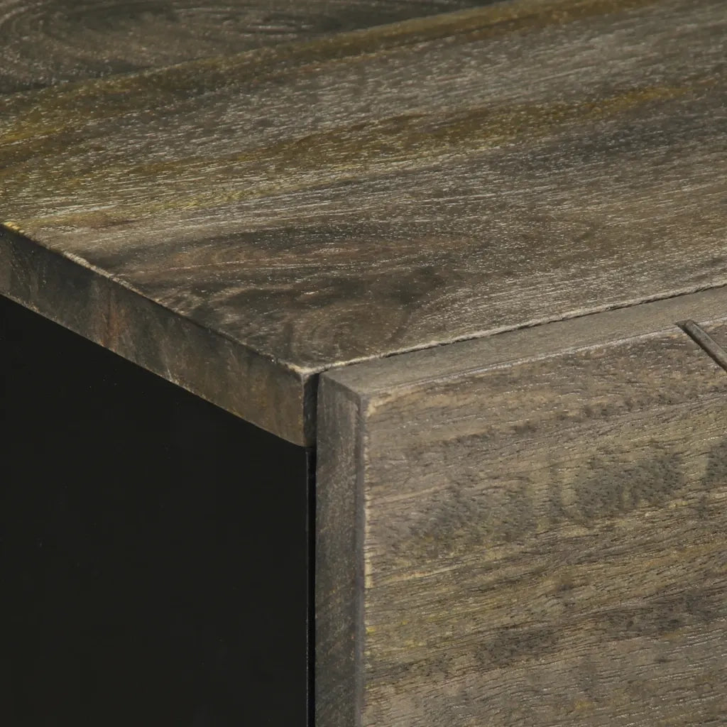 Comodino | Armadio da Notte | Mobiletto da notte Nero 50x33x60 cm in Legno Massello di Mango