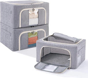 Tre cassetti con struttura in metallo, 72 litri, cassetti pieghevoli per coperte, abiti, abitacoli pieghevoli per abiti, scatola, spazio di archiviazione, organizzatore di abbigliamento, grigio, 24 litri