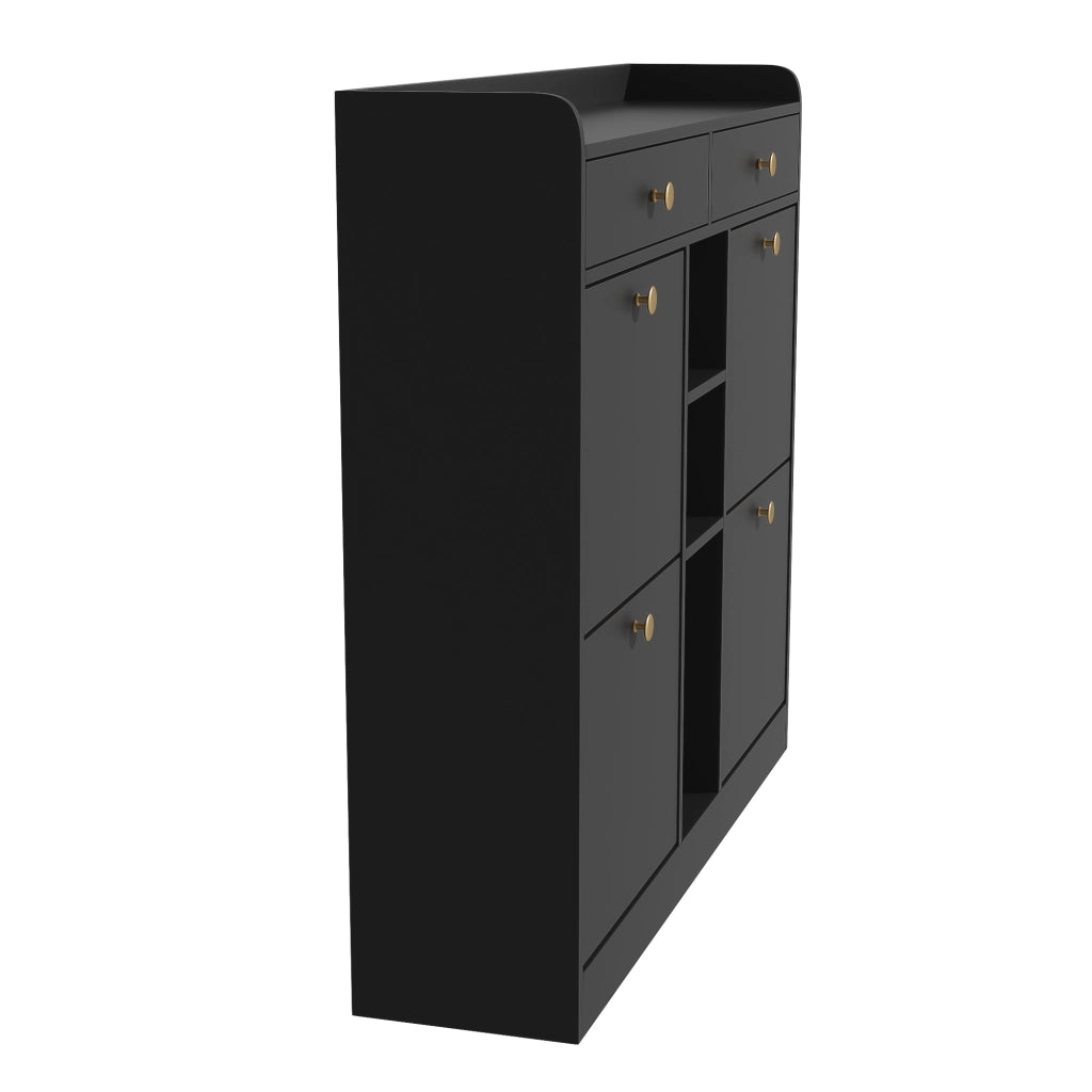 Scarpiera con 4 ante a ribalta, 2 cassetti e 3 vani aperti in pannello truciolare nero 110 × 26 × 100 cm