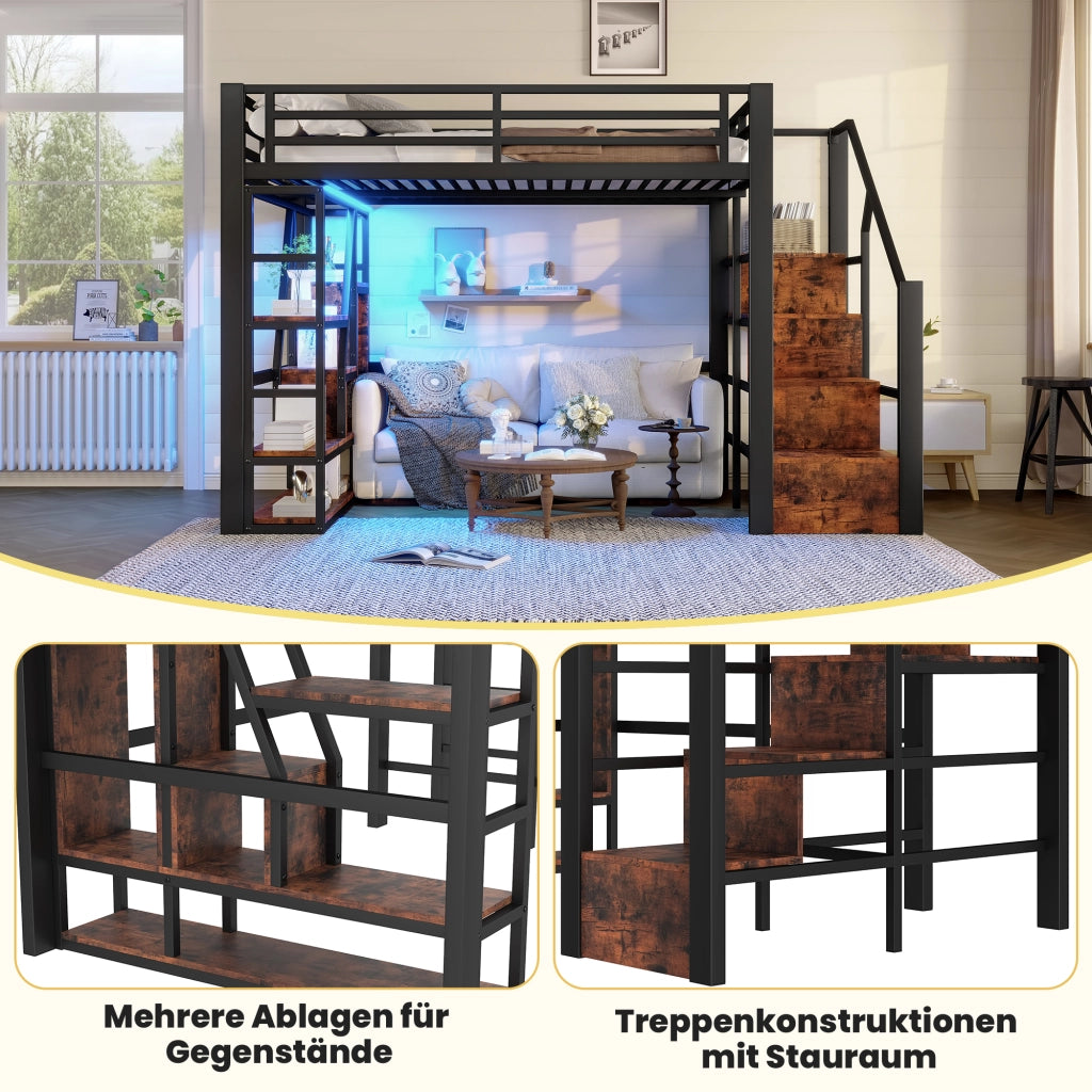 Letto a castello nero 140x200 cm con struttura in metallo e MDF