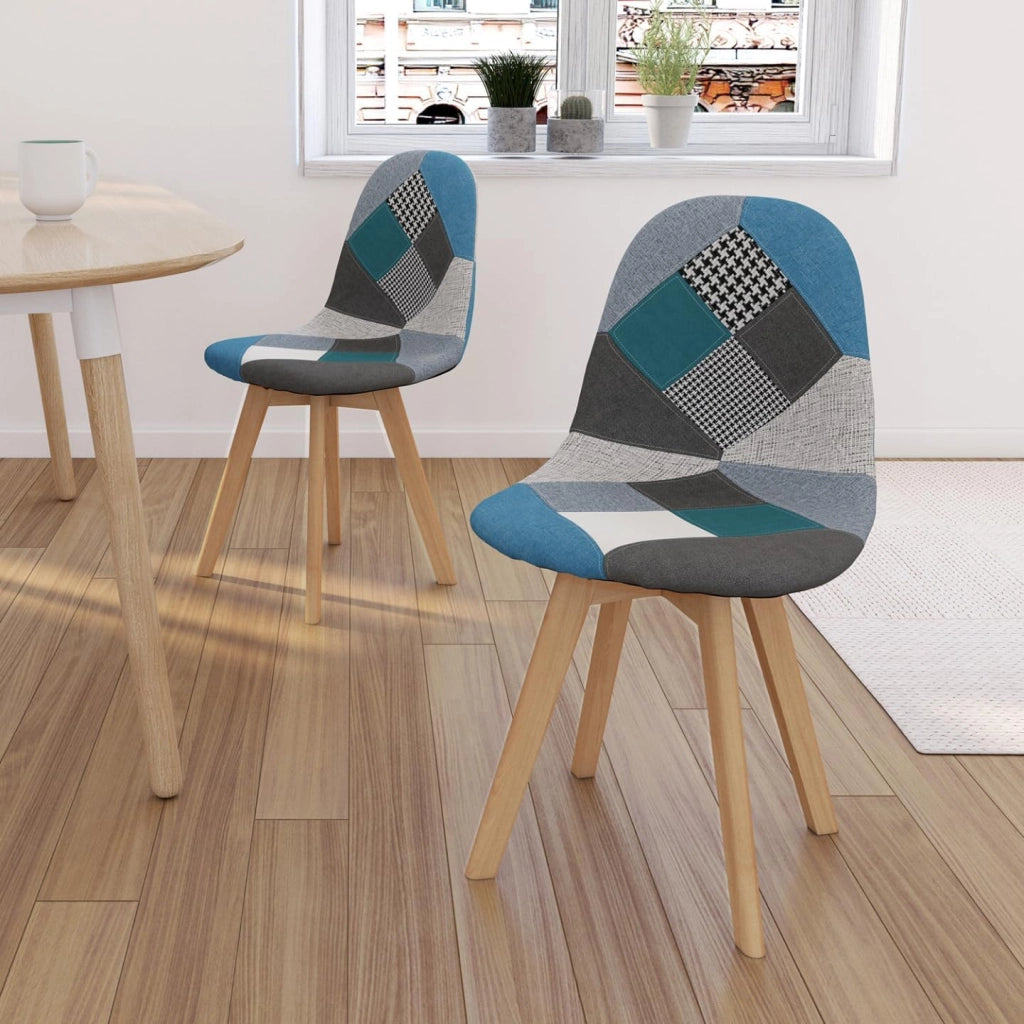 Set di 2 sedie da pranzo scandinavo con motivo patchwork blu SARA