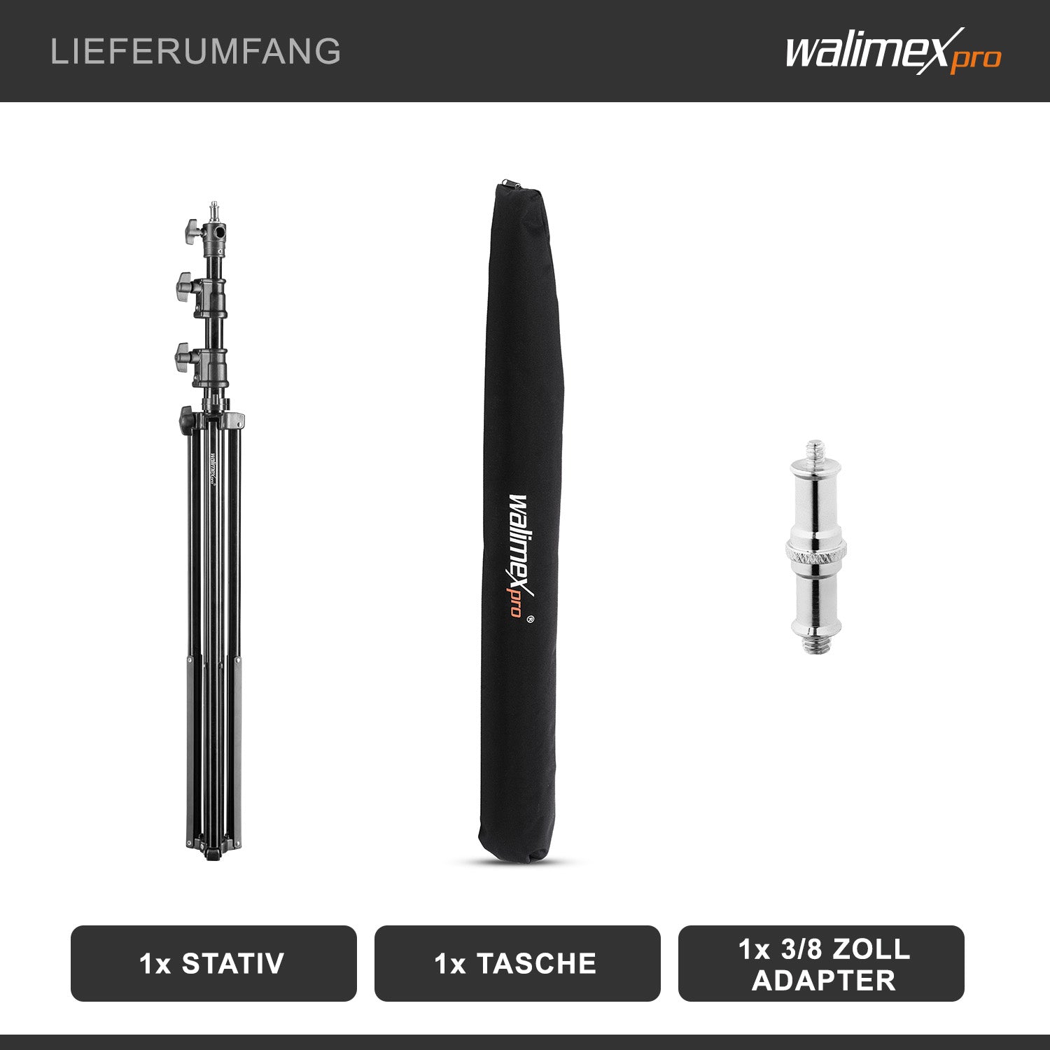 AIR 290 Deluxe Stativo per luci, altezza max 290 cm, cavalletto fotografico per flash con capacità di carico di 7 kg, treppiede per studi fotografici e outdoor