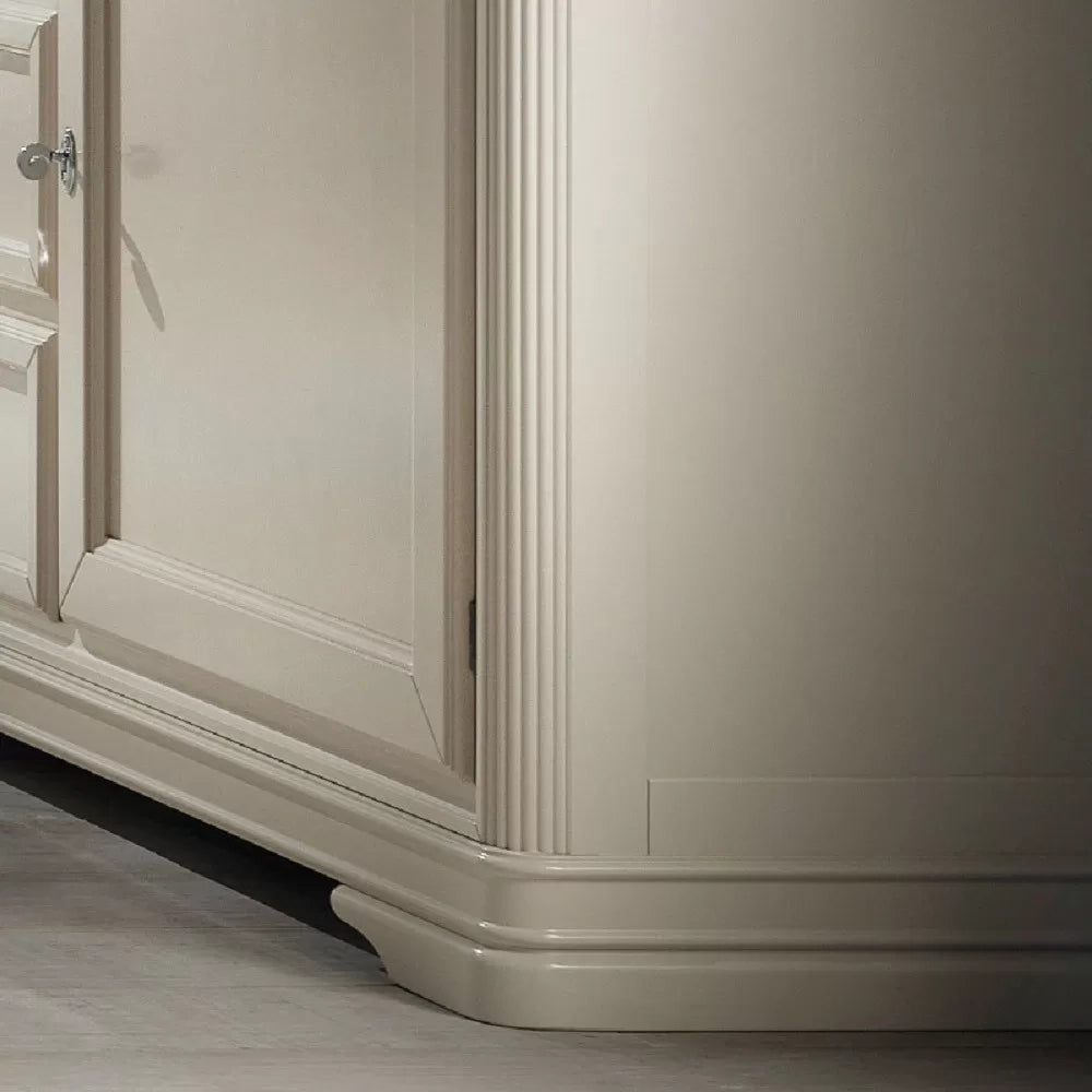 Cristalliera shabby in legno massello 4 ante 3 cassetti beige opaco l.180 p.50 h.220 - Mobili 2G