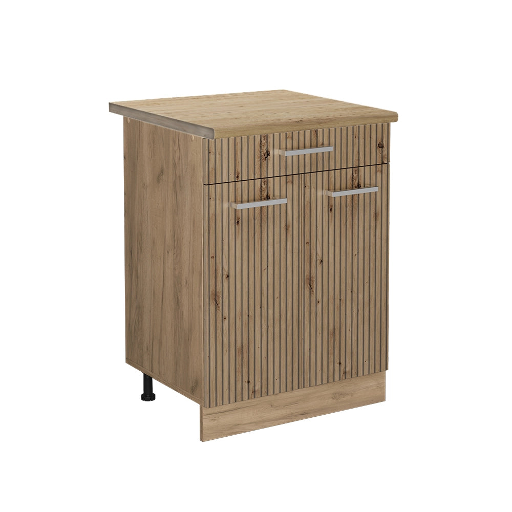 Mobiletto base per cucina R-Line Rovere artigianale/Rovere dorato 60 cm con cassetto, PL Rovere Vicco