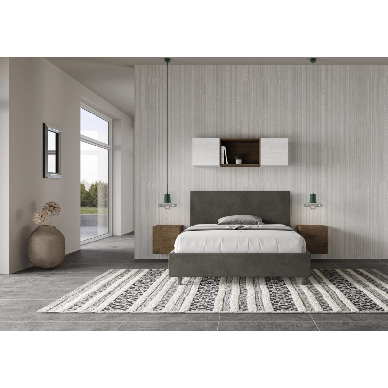 Letto imbottito Matrimoniale francese 140x210 cm Adele - Con rete,Microfibra,Grigio