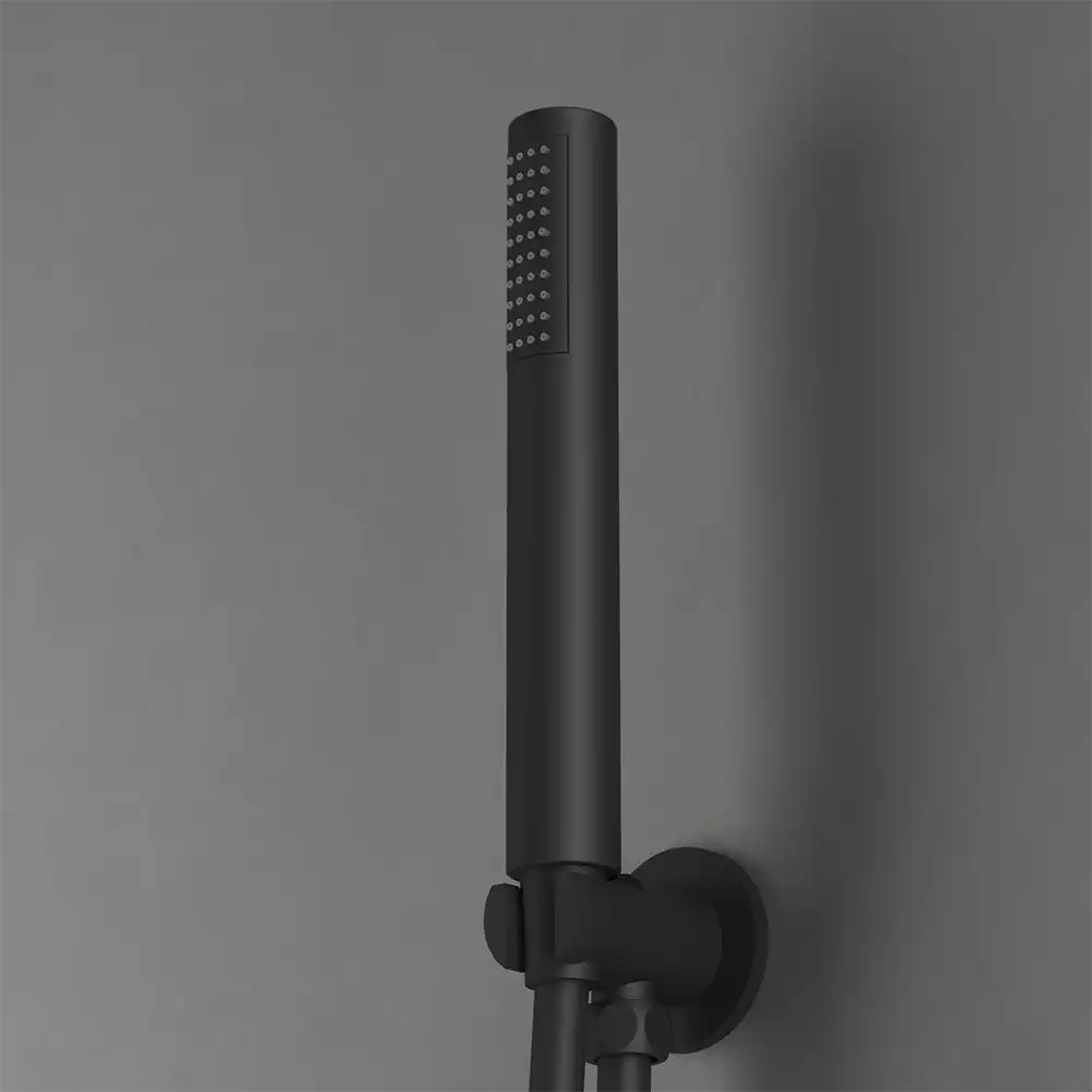 Kit doccia tondo nero opaco con presa acqua e flessibile da 150 cm
