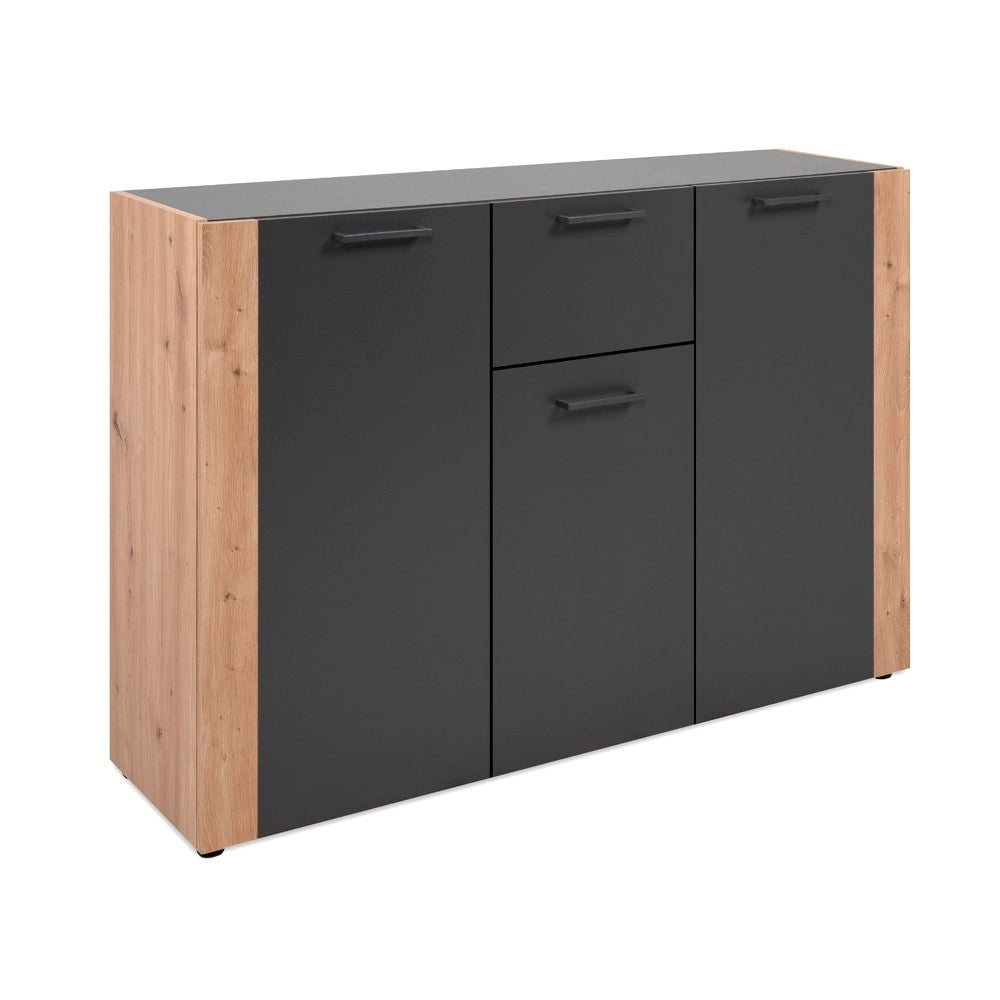 Madia Cento01B con 3 ante e 1 cassetto colore antracite con laterali in rovere artisan 125 cm
