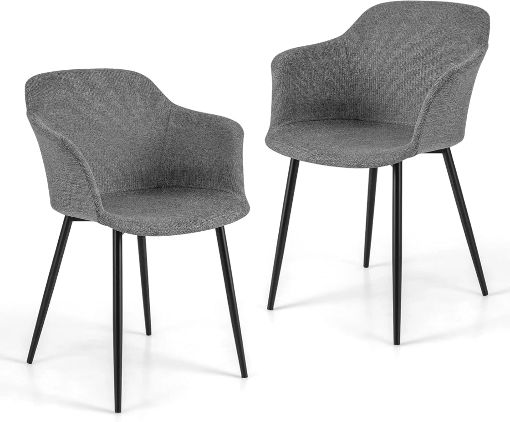 Set di 2 Sedie da Pranzo, Sedia da Pranzo Imbottita con Schienale Ergonomico, Ampi Braccioli, Sedie Moderne ed Eleganti per Soggiorno, Sala da Pranzo e Cucina, Portata 150 kg (Grigio)