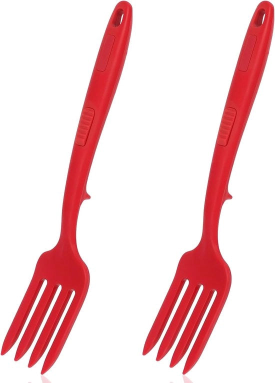 Due pezzi di uncini da cucina flessibili in silicone - 29,5 cm - resistente al calore - per mescolare - frullare - sbattere uova - cuocere - rosso
