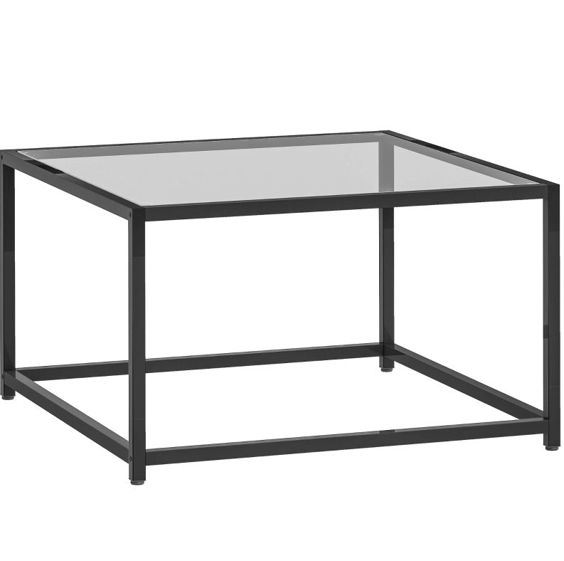 Tavolino da caff¨¨ quadrato 68x68x39 cm con vetro temperato e acciaio nero