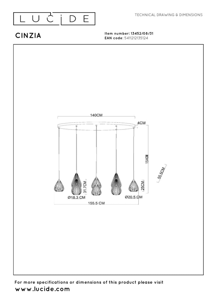 Lampada sospesa CINZIA Lucide 8xE27 porcellana bianco nera