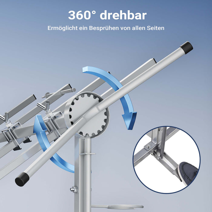 Cavalletto girevole per verniciatura con rotelle e supporti per cofani e alettoni