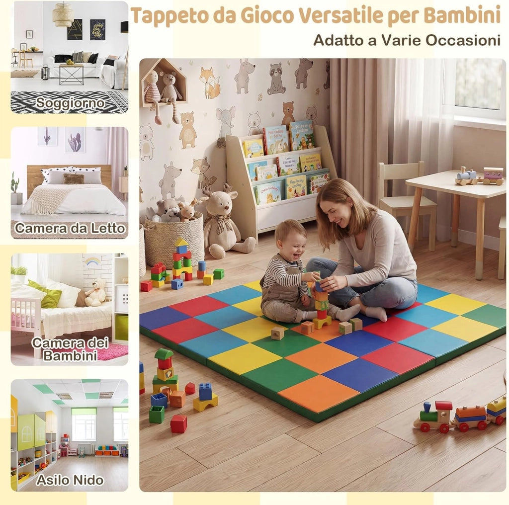 Tappeto Gioco Pieghevole, 144 x 144 cm, Tappetino da Ginnastica con Pelle Impermeabile, Tappeto da Pavimento per Cameretta (Colorato)