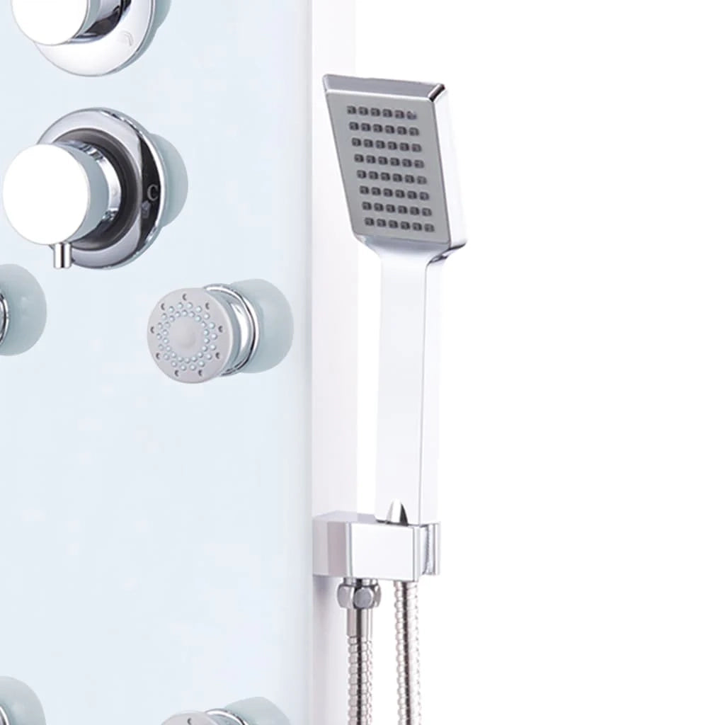 Pannello doccia con soffione rubinetto vetro acciaio inox 130 cm bianco 02_0003434