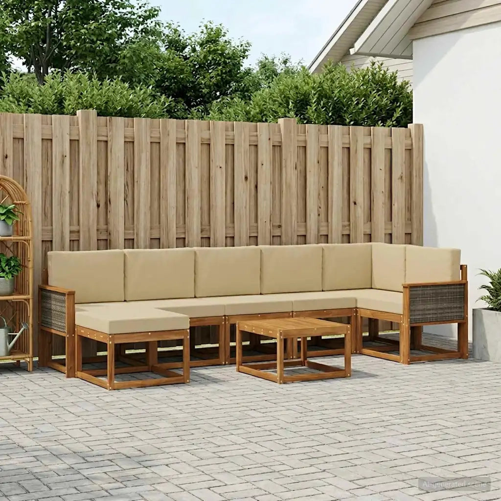 Set di divani da esterno 8 pcs Naturale e Beige Poliestere 3385409