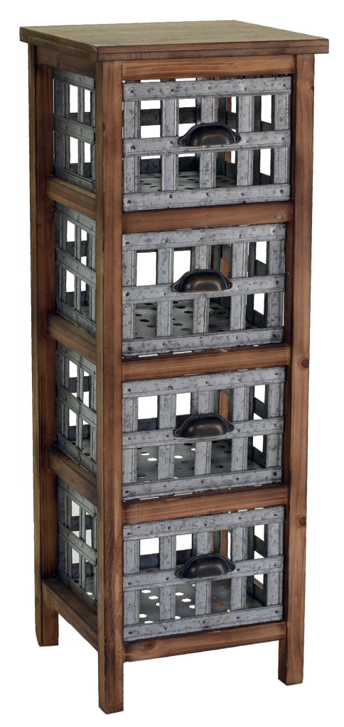 Cassettiera in Legno 4 Cassetti Marrone/Grigio