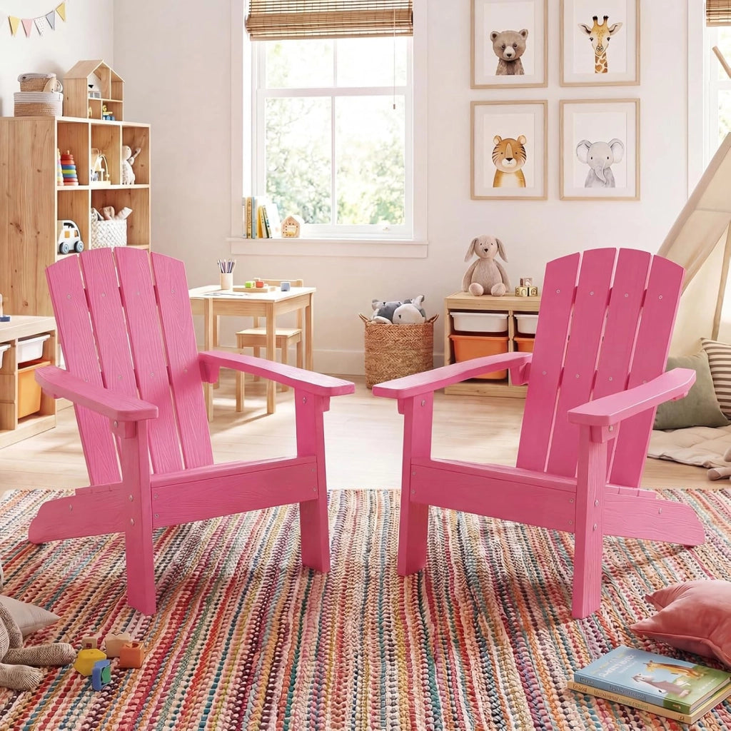 Sedia Adirondack per Bambini, Poltrona da Giardino in Plastica Resistente alle Intemperie con Schienale a Doghe Inclinato, Sedia Adirondack per Patio e Balcone, Portata 75 kg (Rosa)