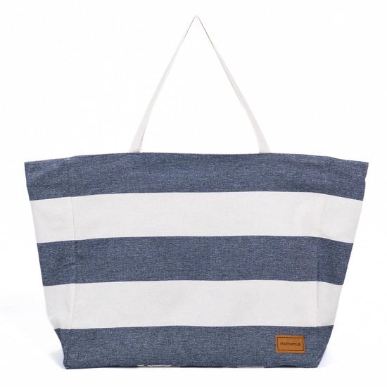 Borsa da Spiaggia XXL Familiare - Inversibile, a Strisce e Liscia, Spaziosa - 50x40, Blu-Cremo