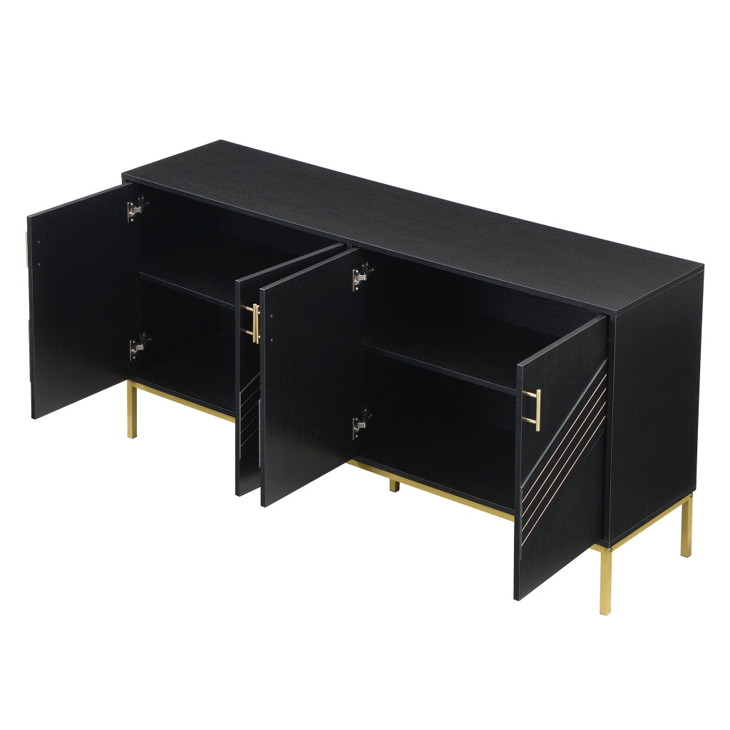 Credenza a quattro ante con ripiani regolabili in MDF nero per soggiorno, sala da pranzo e ingresso 160 × 40 × 80,5 cm