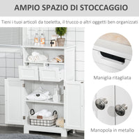Mobiletto da Bagno 2 Ante 2 Cassetti 60x30x108,8 cm in MDF Bianco