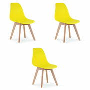 Set di 3 Sedie Kito in Polipropilene Giallo con Gambe in Legno di Faggio