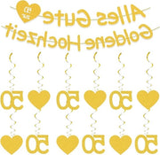 Decorazione di matrimonio d'oro - Set di decorazioni per matrimonio con slitta, bandiera e decorazioni a spirale