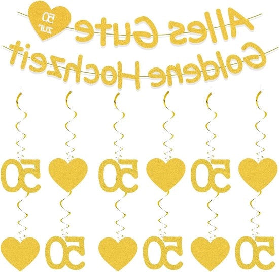 Decorazione di matrimonio d'oro - Set di decorazioni per matrimonio con slitta, bandiera e decorazioni a spirale