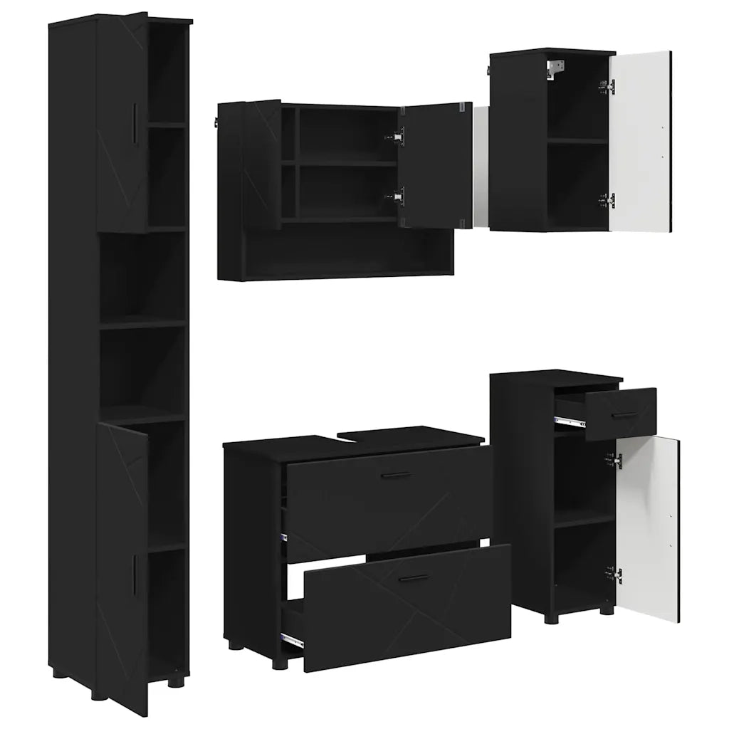 Set di mobili per il bagno con cassetto con porta 5 pcs Nero 3393074