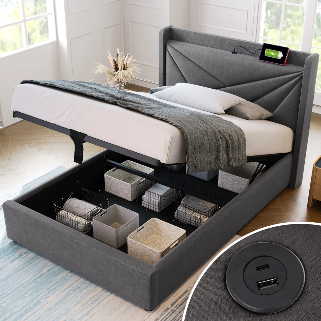 letto imbottito cotone lino grigio 90x200 cm