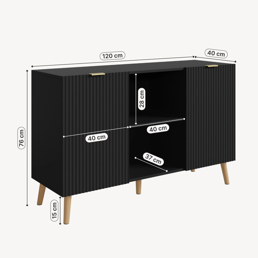 Credenza Nand Madia con 2 Ante Scanalate 120x40x76 cm Nero [en.casa]