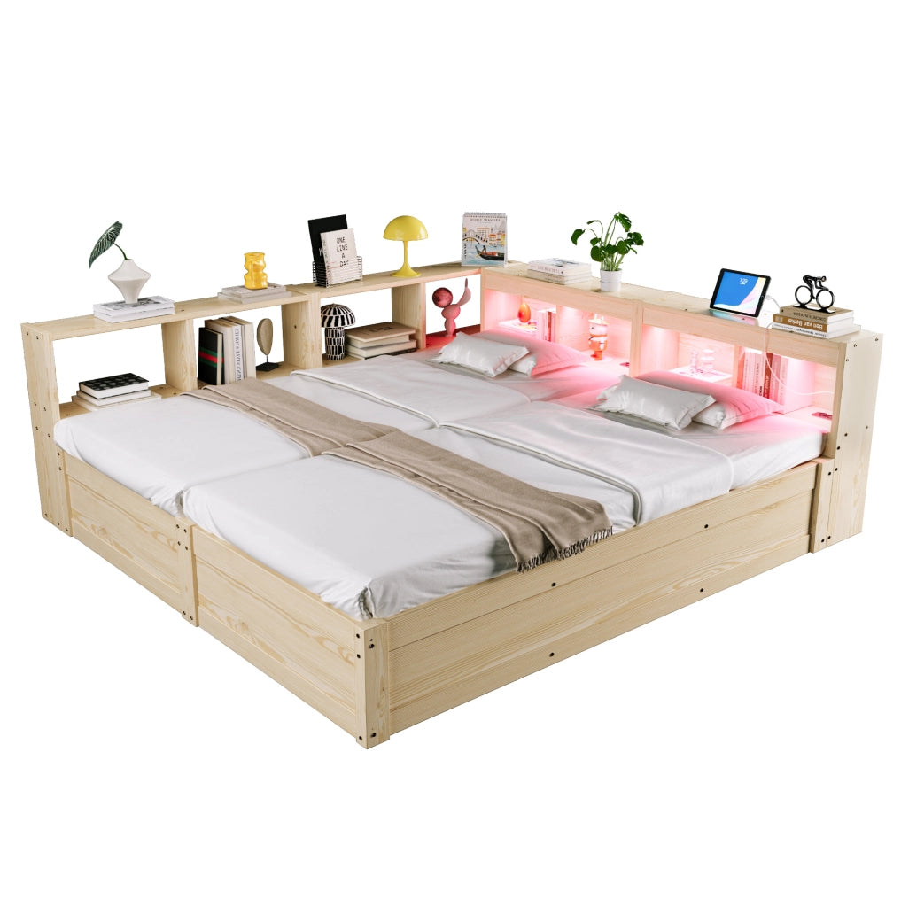 Letto multifunzionale 90/180 x 200 cm con LED e presa
