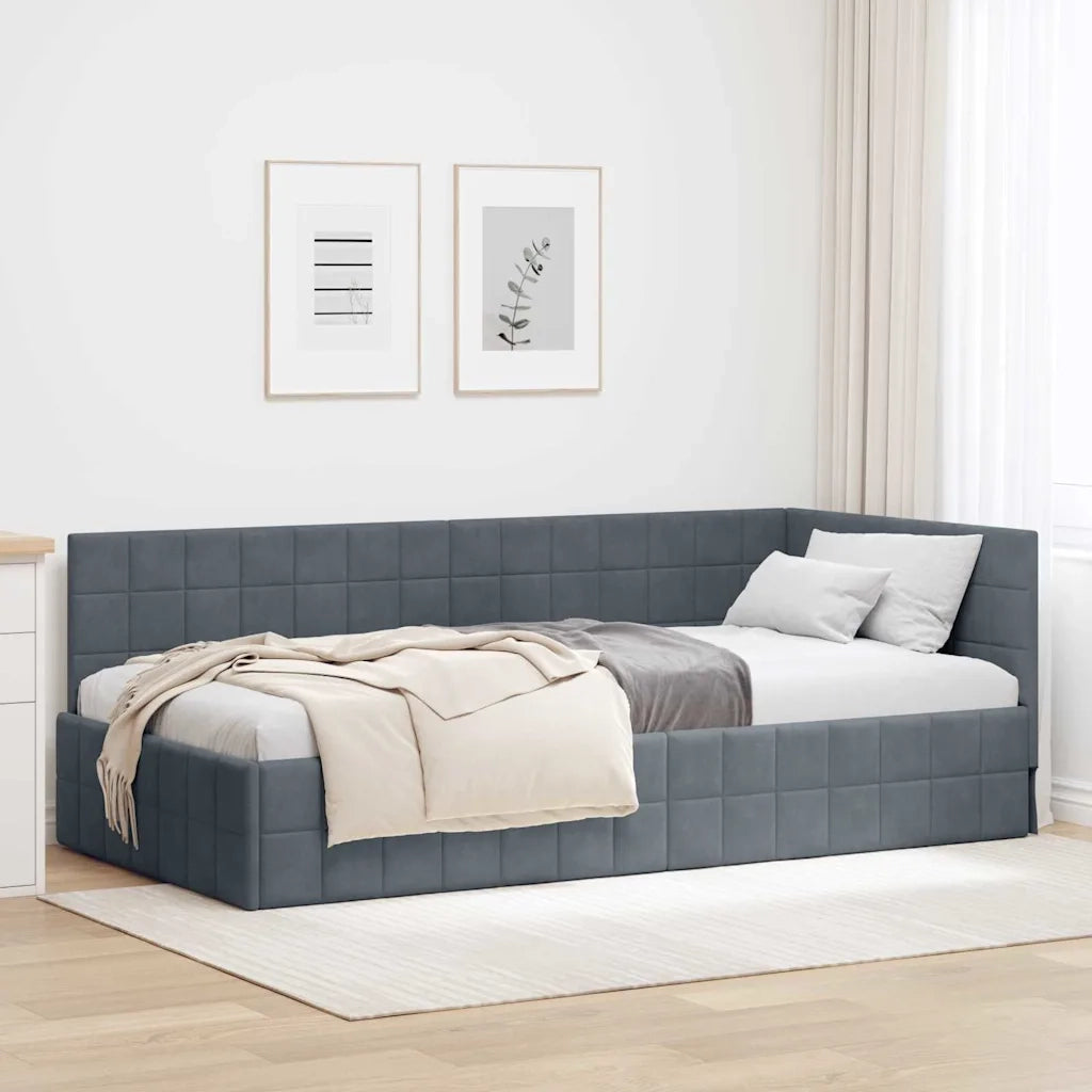 vidaXL Cornice del letto ad angolo Grigio scuro 100 x 200 cm Velluto