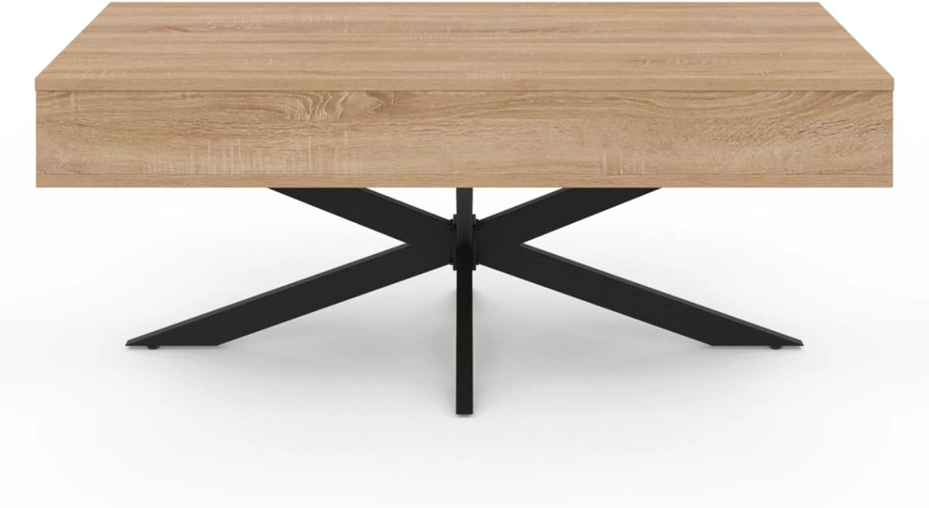 Tavolino rettangolare ALIX da 100 cm con piano sollevabile e gambe a ragno in legno e nero