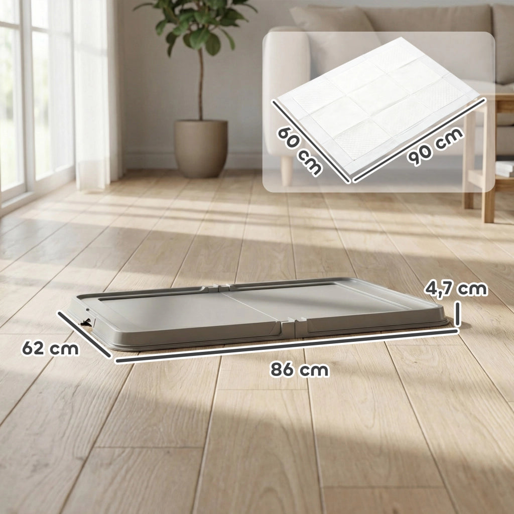 Vassoio Sanitario per Cani Pieghevole con 3 Cuscinetti ¨C zephmum ¨C Grigio 86x62 cm