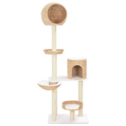 Tiragraffi albero per gatti cuccia per gatti peluche in sisal con stampa di alghe marine beige 3702145