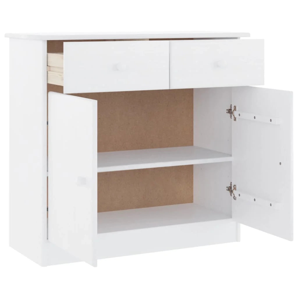 ALTA 77 x 35 x 73 cm Credenza in legno massello di pino bianco cassettiera mobile contenitore organizer per cucina soggiorno salotto