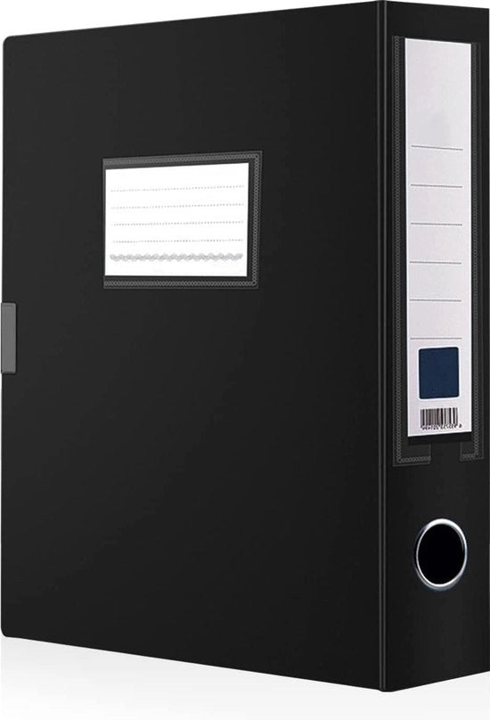 Cassetto archivio Premium 75mm con chiusura a clip e tassello di rabbato - Scatola archivio A4 nera
