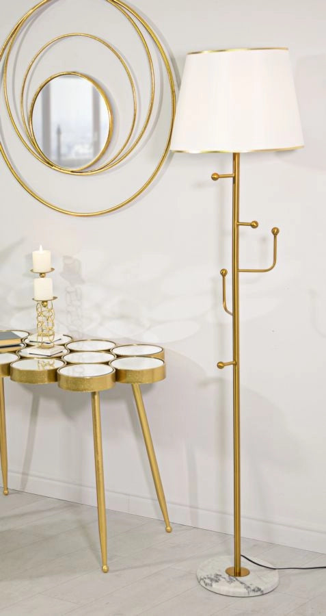 Lampada da Terra Appendiabiti Ø41x173 cm in Ferro e Tessuto Oro e Bianco