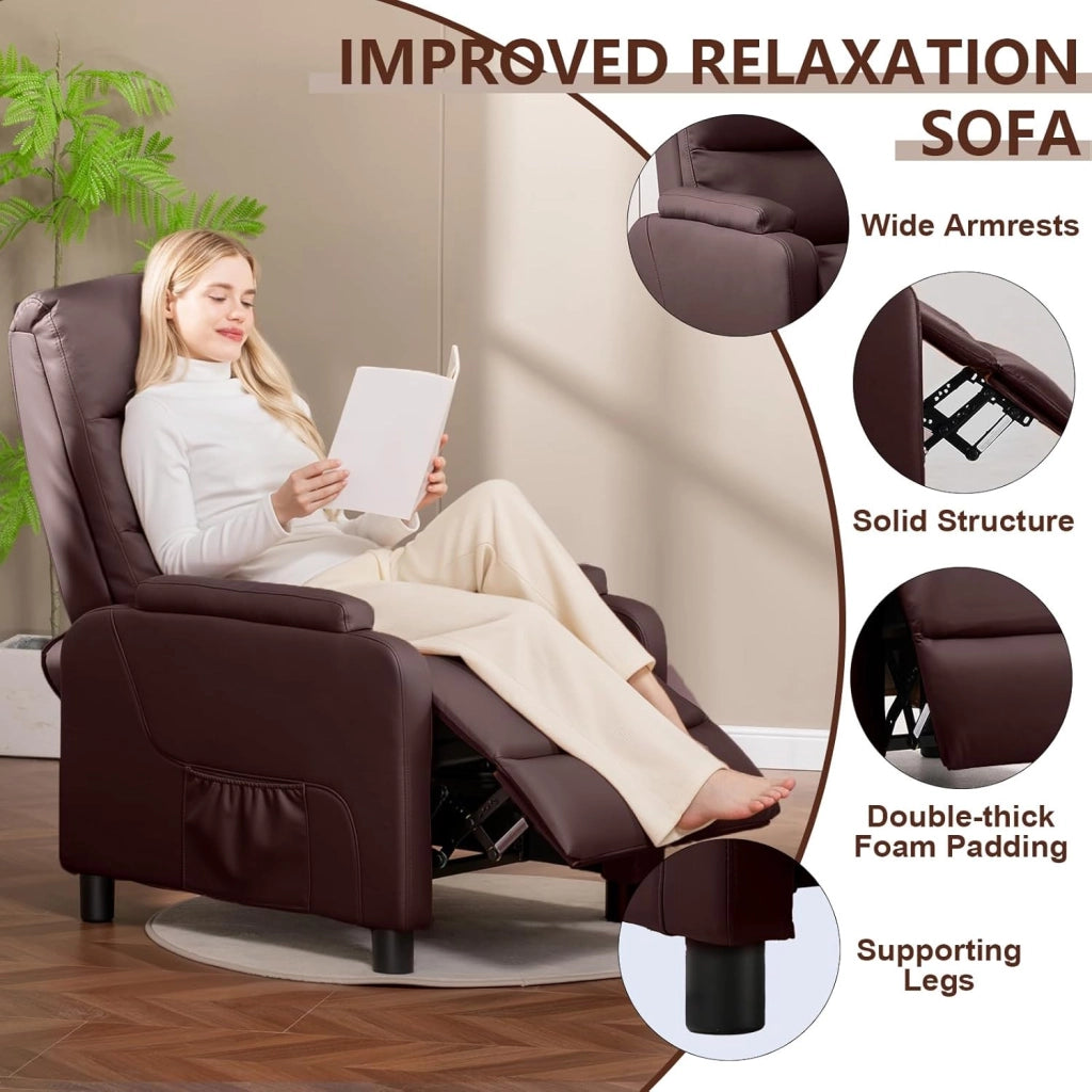 Poltrona relax con poltrona reclinabile con funzione reclinabile, cuscino in piuma con poggiapiedi, poltrona singola, soggiorno, camera da letto, home cinema, colore: marrone